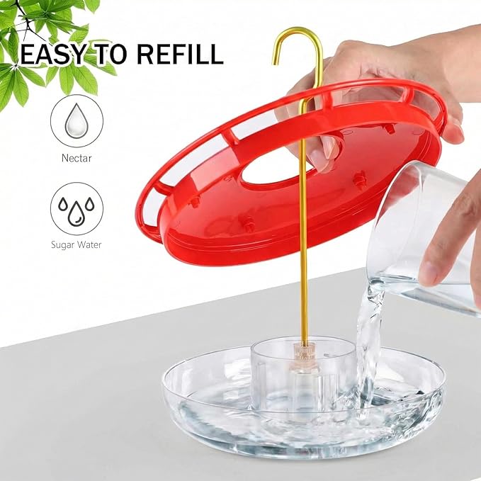 eWonLife 2 Pack Hummingbird Feeders for Outdoors, 16oz Leak-Proof Saucer Humming Bird Feeder with Integrated Ant Moat, Bee Proof 5 Feeding Ports, Brush, Easy Clean & Refill, Hanging Garden Yard Décor