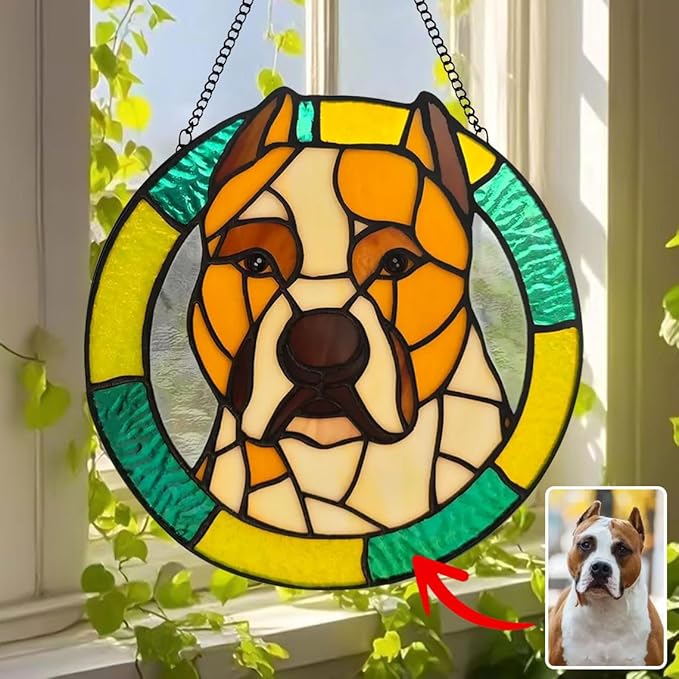 Custom Dog Portrait Stained Glass Catcher, Pet Memorial Stained Glass Photo Catcher, Staineds Glass Dog Memorial, Loss of Dogs Sympathy Gift Personalized, Pet Loss Gifts /13