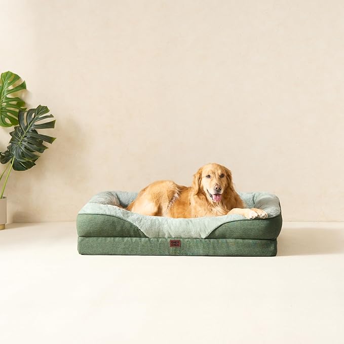 EHEYCIGA Orthopedic XL Dog Bed for Large Sized Dog, 48x35x7.5 Inch Extra Large Memory Foam Dog Couch Bed with Sides, Waterproof Liner & Washable Removable Cover, Bolster Pet Sofa, Green