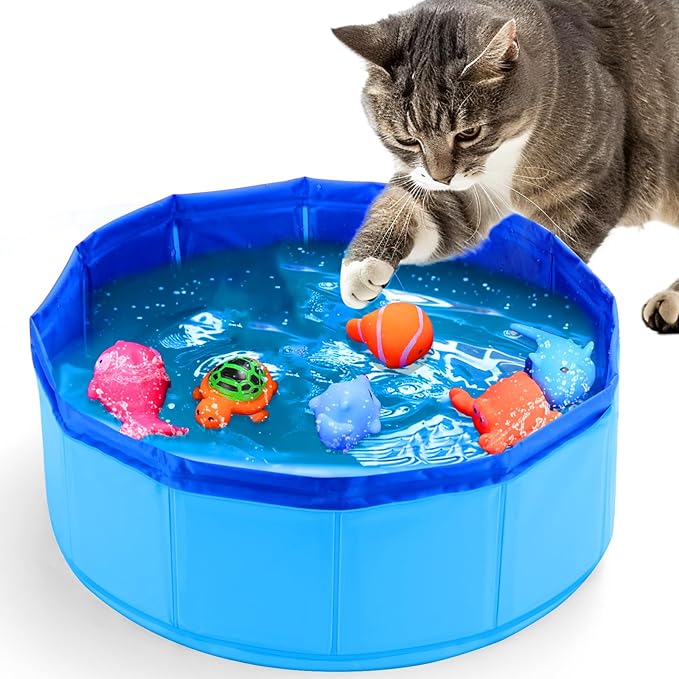 BABORUI Cat Pool Toy with Fish-Water Cat Toys, Portable Cat Pool Toy, Cat Water Toys for Bored Indoor Cats, Interactive Cat Toys for Indoor Cats for Endless Self Play