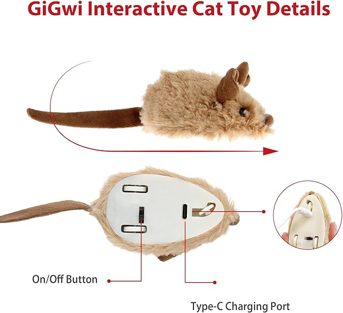 Gigwi Interactive Cat Toys for Indoor Cats, Cat Mouse Toy with Electronic Realistic Squeaky Sound