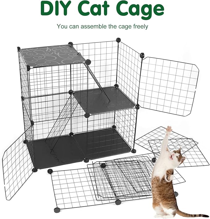 3 Tier Cat Cage, Indoor Cat Enclosures, DIY Cat Playpen Detachable Metal Wire Kennels Kitten Crate Cats House with 3 Doors 2 Ladders Large Exercise Place for 1-3 Cats/Kitten, 28"x14"x42"