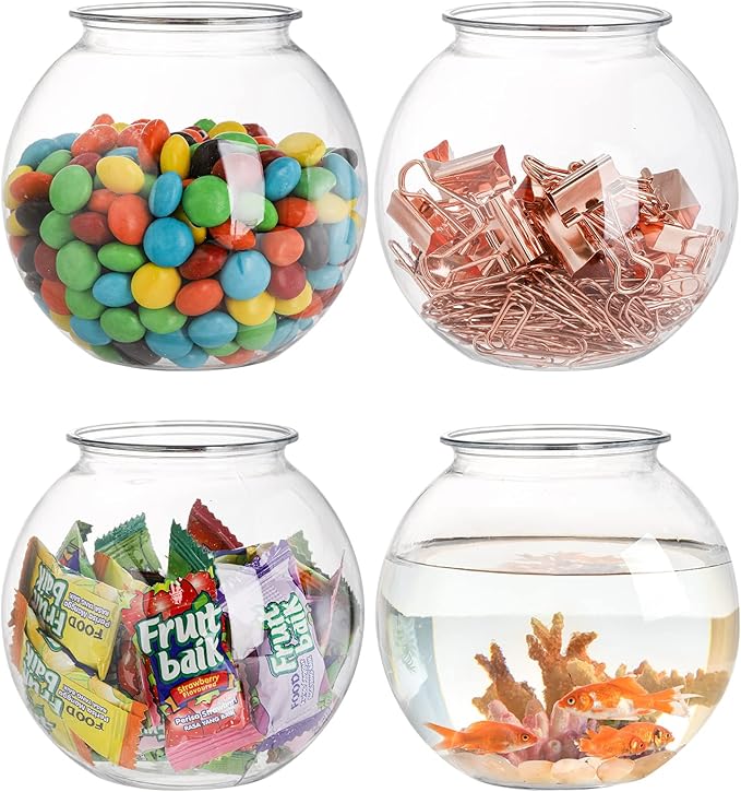 Okllen 12 Pack Plastic Ivy Bowls, 16 Oz Round Fish Bowl Unbreakable Vases Bowls for Home Decor, Carnival Games, Candy, Party Favors, Centerpiece, BPA Free, Clear