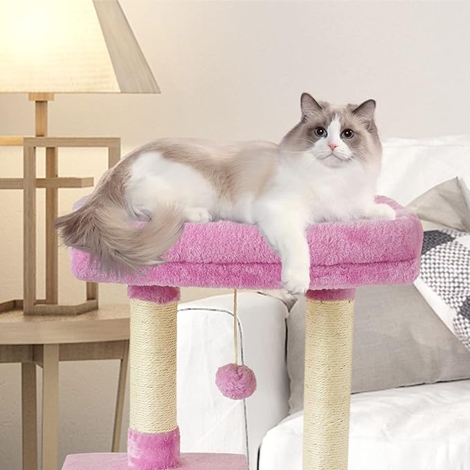 FISH&NAP Cute Cat Tree Kitten Cat Tower for Indoor Cat Condo Sisal Scratching Posts with Jump Platform Cat Furniture Activity Center Play House Pink