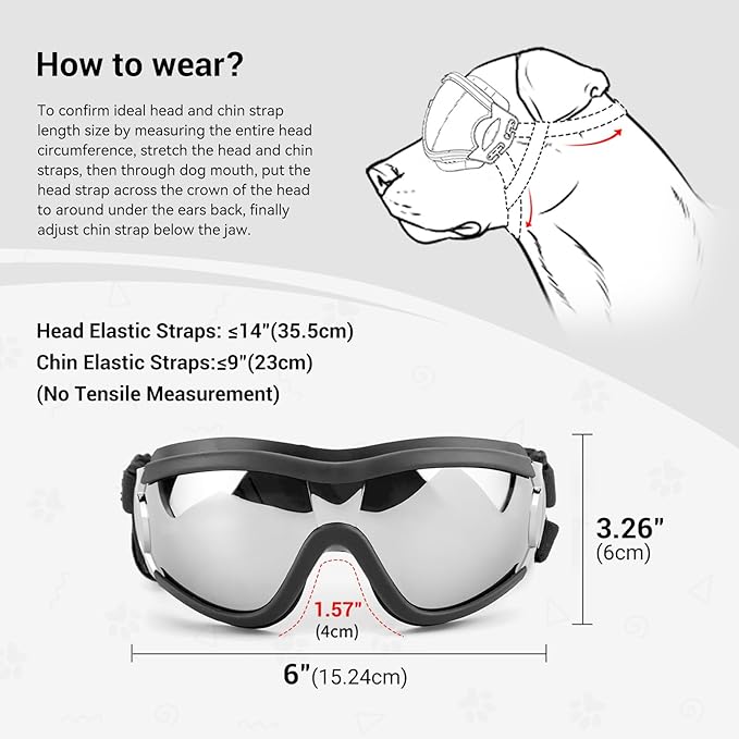 Enjoying Dog Goggles for Medium to Large Dogs, Dog Sunglasses UV Protection, Large Dogs Driving Eye Protection, Windproof Dustproof Anti-Fog, Breathable, Adjustable Straps, Black