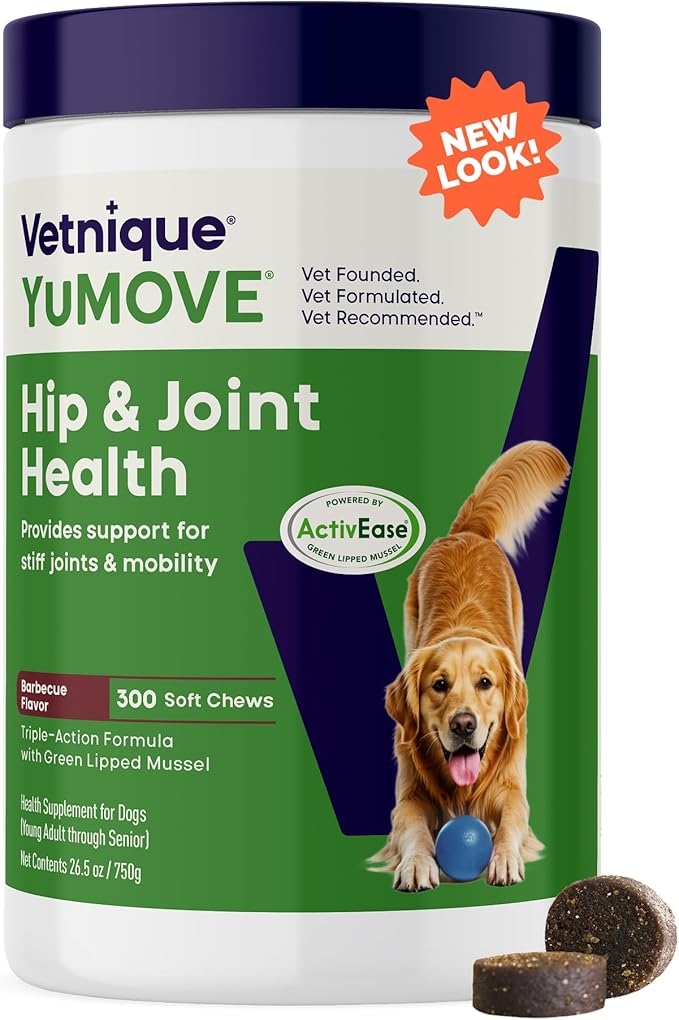 YuMOVE Dog Joint Supplement, Hip and Joint Supplement for Dogs with Glucosamine for Dogs, Hyaluronic Acid, Green Lipped Mussel and Omega 3, Dog Hip and Joint Aches and Stiffness (300 Soft Chews)