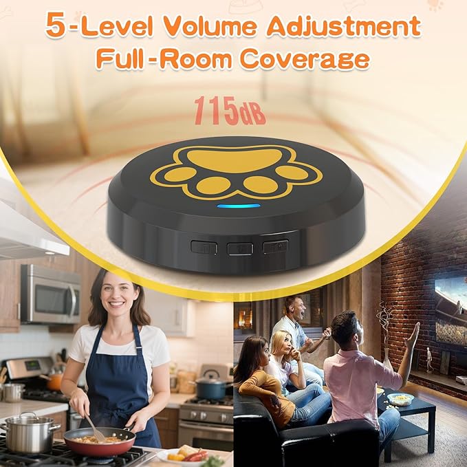 ChunHee Dog Bells to Go Outside - Bell for Dogs to Ring to Go Potty | Chew-Proof Dog Door Bell | 0-115dB Adjustable Volume & 28 Ringtones | Bells for Dog Training to Go Outside Without Barking