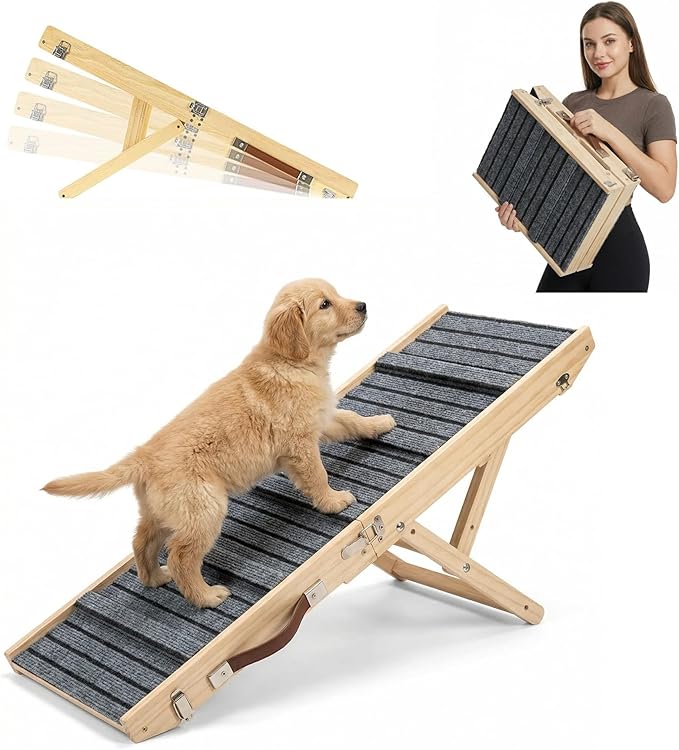Dog Ramp for Couch, Foldable Small Dog Ramp for Low Bed, 4 Adjustable Height from 9‘‘ to 17.7“, Portable Stable Pet Steps with Non-Slip Pad, Pet Ramps Use for Sofa Couch Stairs