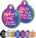 GoTags Personalized Small Indoor Cat Tag - Engraved with 4 Lines of Custom ID, Rainbow Stainless Steel Round Pet ID Tag