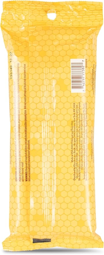Burt's Bees for Pets Cat Dander Remover Wipes, Unscented Soft Grooming Cloths with Colloidal Oat Flour + Aloe, Helps Reduce Flaking Between Baths for Cats & Kittens, 50 Count - Pack