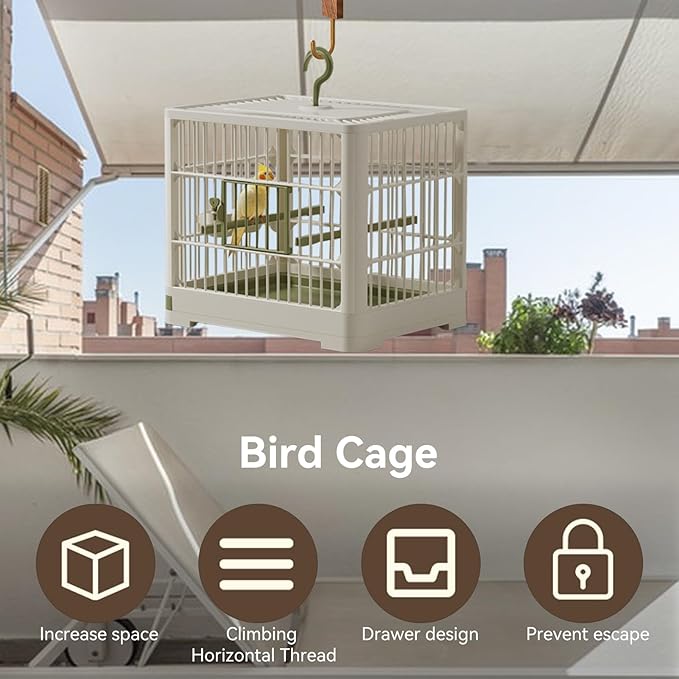 Travel Bird Cage - Portable Bird Carrier, Lightweight Detachable Tray | Hook Handle Container, Secure Travel Case for Lovebirds, Parrots, Finches, Parrotlets, Vet Visits, Outdoor Adventures