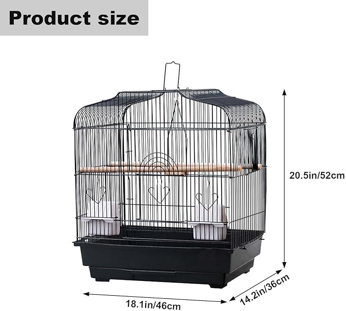 20.5" Portable Travel Bird Cage, Parakeet Cage with Handle, Wooden Perches and Food Container, Portable Birdcage for Small Parrots, Budgie, Canaries, Cockatiel, Finches Budgies, Conures