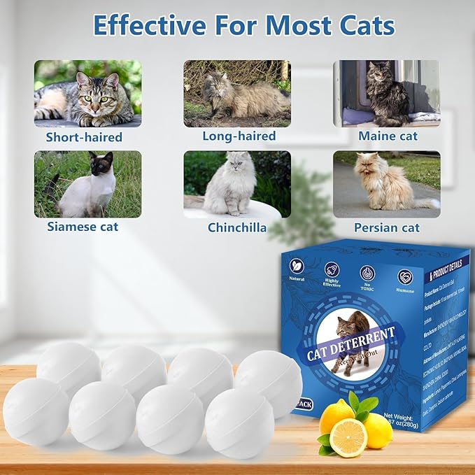 Cat Deterrent Outdoor, Natural Peppermint Oil Cat Repellent Outdoor, 10 Pack Cat Deterrent Balls Outdoor Indoor to Keep Cats Out of Yard, Garden, Lawn, Prevent Scratch and Chew, Keep Cats Away