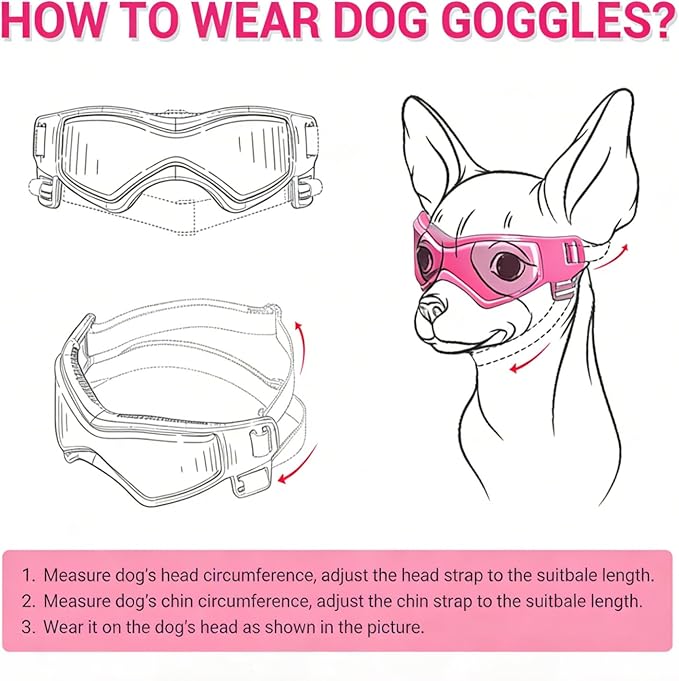 Dog Goggles Medium Breed, Small Dog Sunglasses Anti-UV Goggles for Pet Eyes Protection, Adjustable Straps, Pink M