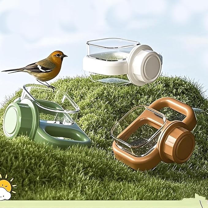 2 pcs Detachable Transparent Bowls with White Stand for Canary Finch Parrot Seed Water Feeder