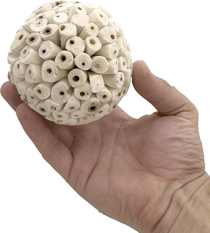 9501 Pk4 Huge Sola Balls Large 4 Inch Handmade Wood Balls - Natural Bird Toy for Cage - Soft Shreddable Chewing Foot Toys for Medium & Large Birds - Macaw, African Grey & Parrot - Foraging Accessory