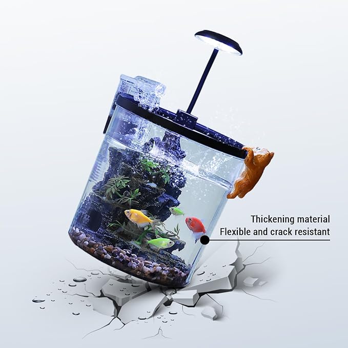 Small Fish Tank Starter Kit, 1.5 Gallon Plastic Shrimp Tank with Filter, LED Light, Fish Tank for Betta Fish, Guppy, Shrimp, Goldfish Beginner's Gift