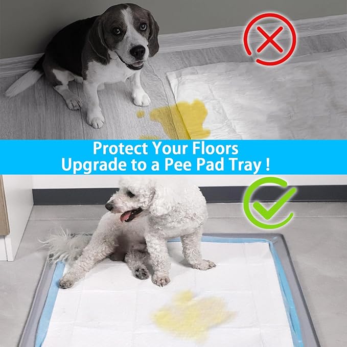 Pee Pad Holder for Dogs, 24"X24" Puppy Pad Holder with Raised Edge, Non-Slip Silicone Mat & Leak-Proof Dog Pee Tray for Floor Protection, Puppy Potty Training Pad Tray