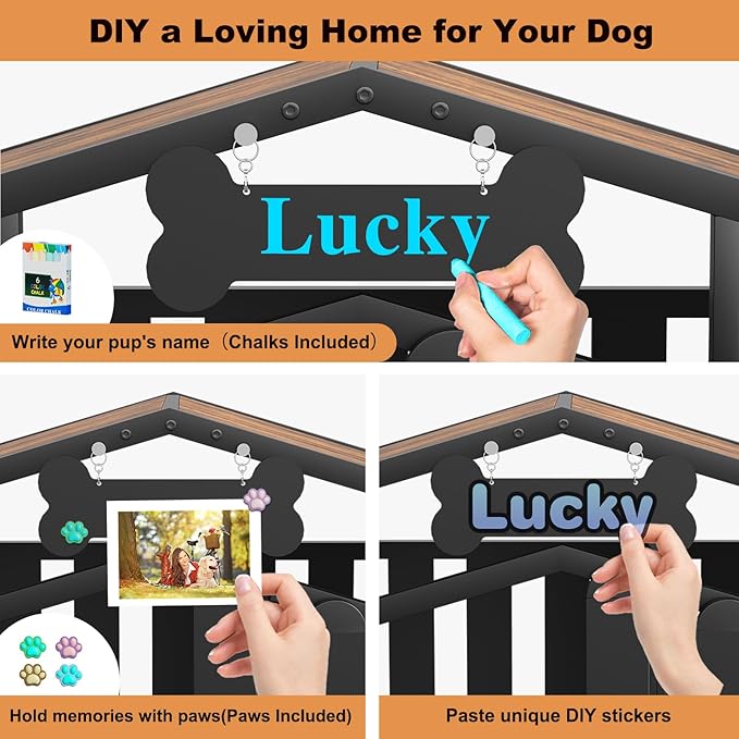 EasyCom 31" Heavy Duty Dog Crate Furniture, Dogs Kennel Indoor with 360° Wheels, Decorative Dog Crates for Small Dogs, Wooden Dog Cage with Feeding Window and Name Tag, Dog House, Rustic Brown