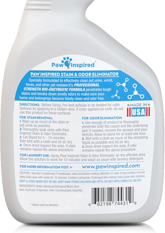 Paw Inspired Pet Enzyme Cleaner Spray | Enzymatic Cleaner for Dogs, Eliminates Dog Urine Smell | Enzymatic Cleaner for Cat Urine | Pet Odor Eliminator and Pet Stain Remover