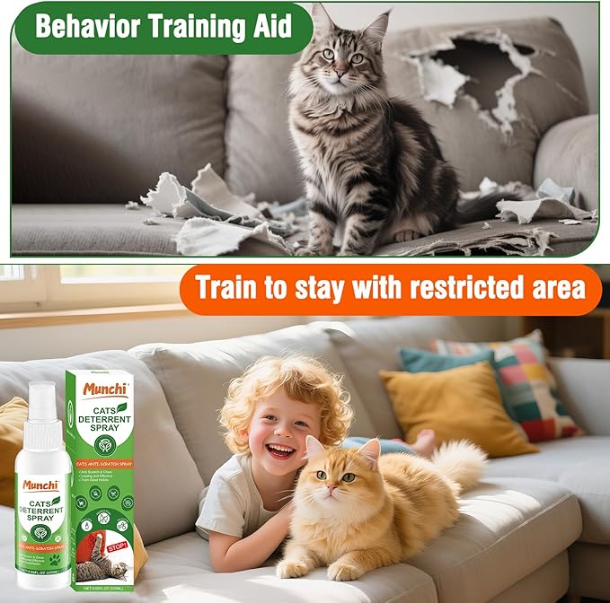 MUNCHI Cat Scratch Deterrent Spray – Natural Indoor & Outdoor Repellent, Furniture Protection, Prevent Scratching, Digging & Chewing