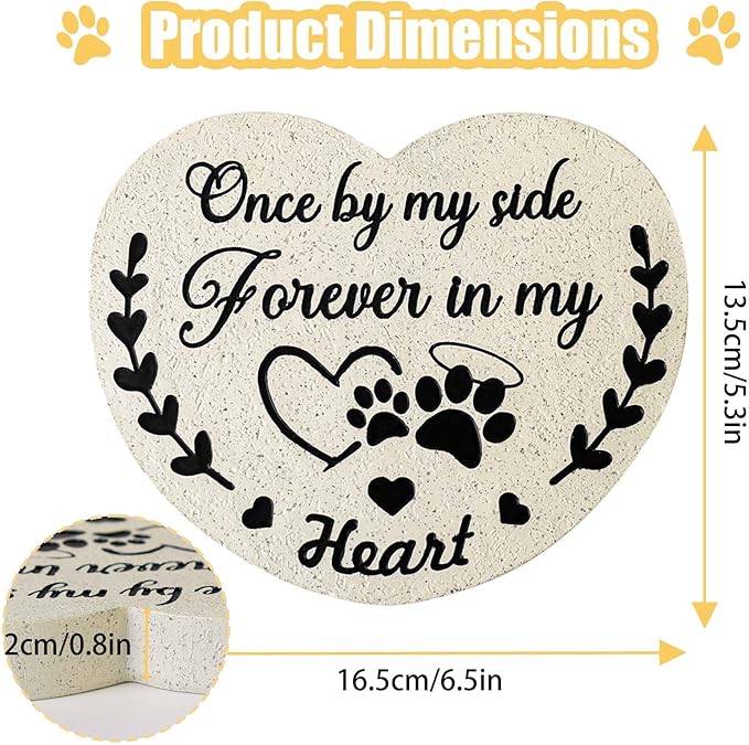Pet Memorial Stones for Dogs, Garden Resin Dog Memorial Gifts for Loss of Dog, Heart-Shaped Loss of Dog Sympathy Gift, Once by My Side Forever in My Heart Dogs Memorial Stones