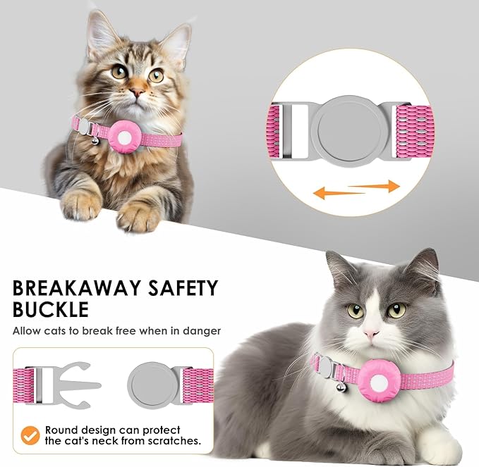 Cat GPS Tracker for Cats, Waterproof Pet GPS Tracker, Compatible with Apple Find My App (Only iOS), No Monthly Fee (White Tracker, Pink Cat Collar)-2025091601