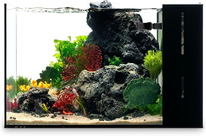 Ultum Nature Systems Dual AIO - Freshwater/Saltwater Compatible All in One Rimless Tank with Triple Chamber Filtration System, Integrated Filter Aquarium w/Leveling Mat - 9 Gallon, 45A, Black