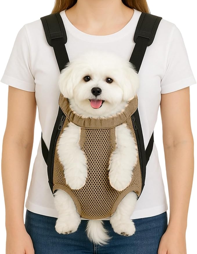Dog Backpack Carrier, Adjustable Pet Front Carriers, Legs Out Carrying Sling Travel Bag for Small Medium Dogs 4-7 Lbs, Soft Wearable Puppy Chest Carry Backpacks for Walking/Hiking/Camping/Traveling