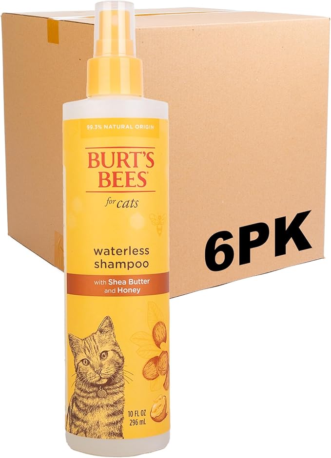 Burt's Bees for Pets Waterless Cat Shampoo Spray, No-Rinse Cat Dry Shampoo with Shea Butter & Honey for Gentle Cleaning Between Baths, pH Balanced, No Harsh Detergents, 10 Fl Oz - 6 Pack