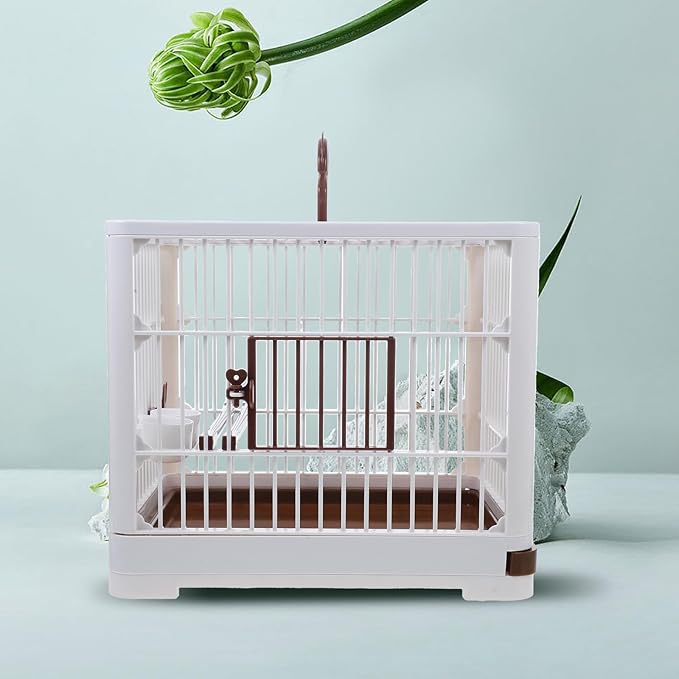 Foldable Parrot Travel Cage Portable Bird Carrier with Perch Stand Large Mocha Brown Birdcage for Outdoor Use Suitable for Parakeets, Pigeons, and Big Birds