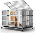 42" Heavy Duty Dog Crate, Escape Proof Stainless Steel Dog Kennel with Top Opening, 4 Lockable Wheels, Easy Clean Metal Dog Cage for Large/High Anxiety Dogs