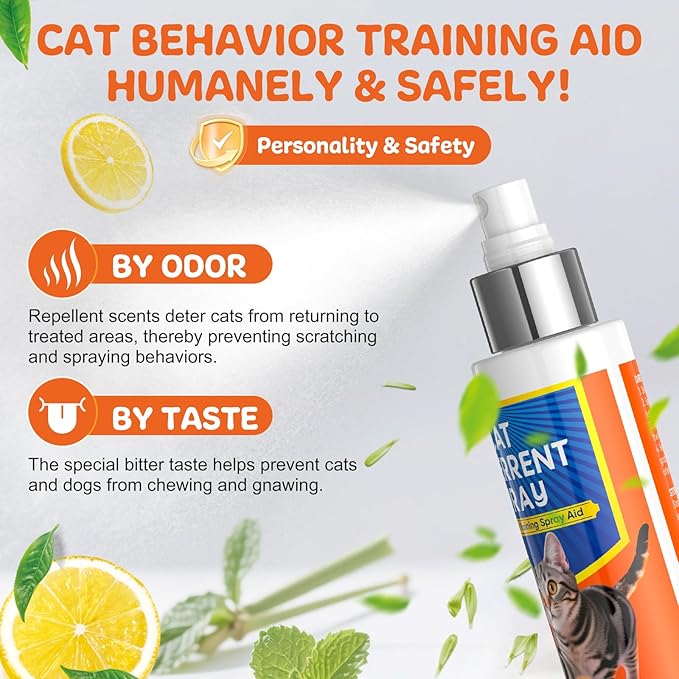 Cat Deterrent Spray, Cat Deterrent for Furniture Protection, Pee Spraying, Excessive Chewing & Scratching Everywhere, Cat Repellent Indoor and Outdoor, Pet-Safe Formula, 5.07 Fl Oz