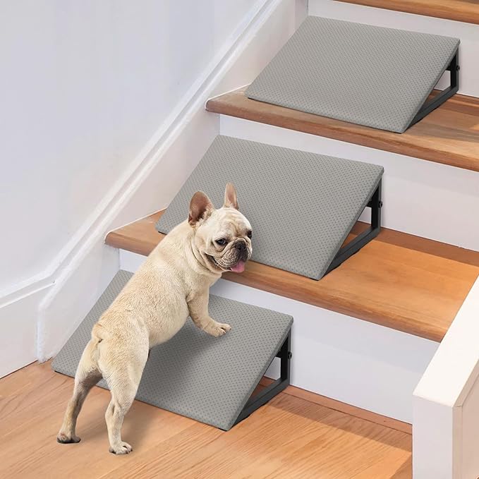 3 PCS Dog Ramps for Staircase - LitaiL Pet Stairs for Staircase with Anti-Slip Bottom Suitable for Small Dogs, 3 Packs Extra Wide Metal Frame Dog Ramp for Injured and Older Pets (Grey)