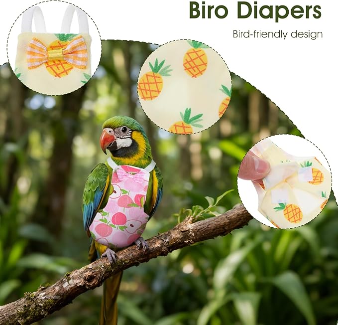 4 Pcs Bird Diaper, Cute Pet Bird Diaper, Parrot Nappy Reusable Flight Suit with Waterproof Inner Birds Diapers for Parakeet Cockatiel Mini Macaw Budgie Canary