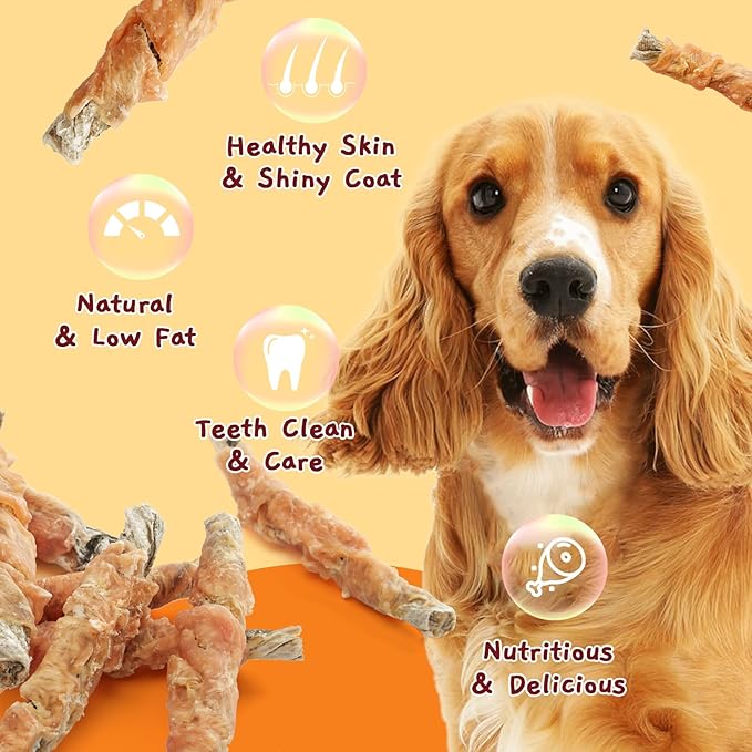 Jungle Calling Dog Treats, High Protein Dog Chewy Treats Health Teeth and Coat, Chicken Wrapped Cod Skin Sticks, Rawhide-Free Cod Fish Skin Snacks for Dogs, 10.6 oz (Pack of 2)