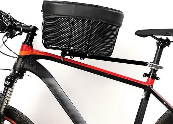 Dog Bike Basket, Soft-Sided Ventilated Dog Bike Carrier Backpack, Pet Bicycle Basket, Small Dogs Cat Kitten Puppy Booster Car Seat with Safety Strap, Safe and Easy (Black)