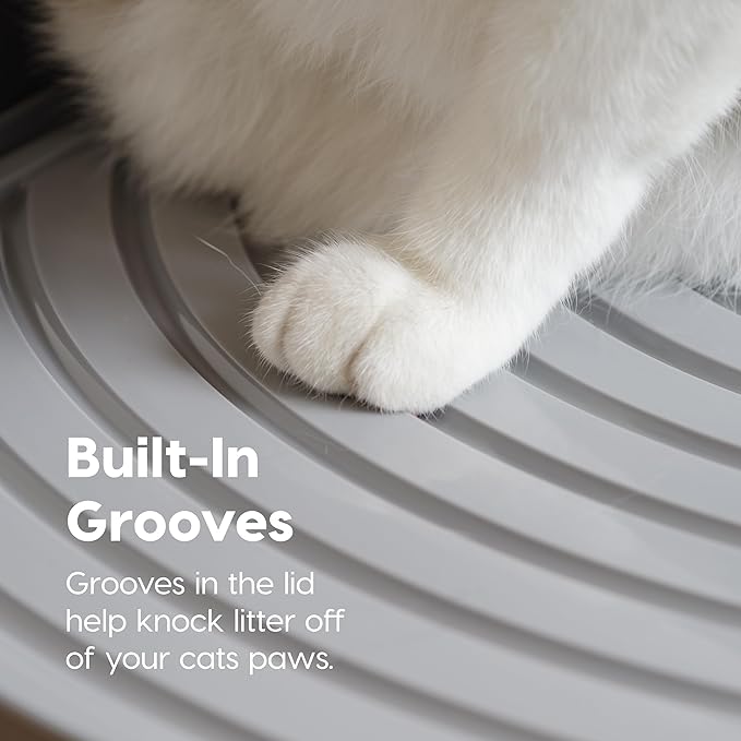 IRIS USA Large Top Entry Cat Litter Box with Lid Enclosed Covered Hooded Design Litter Catching Scatter Shield Pan Dog Proof Pet Proof Scoop Included Odor Control for Indoor Cats Kittens, Black/Gray