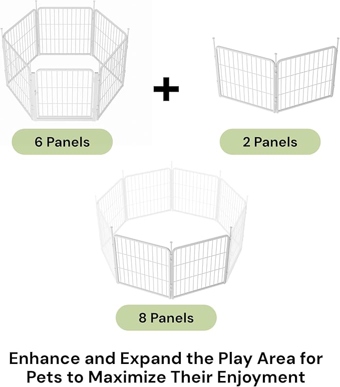 SunsGrove Indoor Dog Playpen, 24 Inch 2 Panels Puppy Play Pen for Indoors, Easy Setup Anti-Rust Pet Fence, White