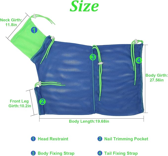 Cat Bathing Bag, Breathable Mesh Cat Shower Bag Anti Scratch Adjustable Cats Grooming Washing Bag for Nail Trimming Polyester Soft