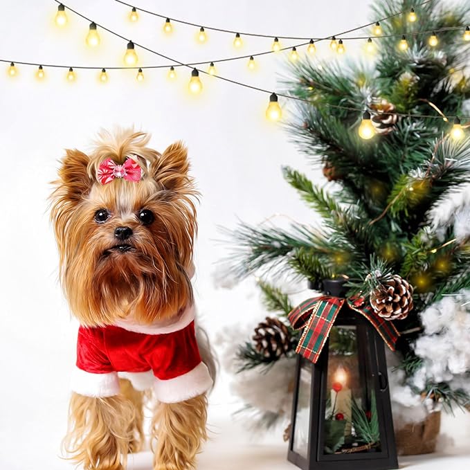 Tondiamo 100 Pieces Pink Valentine Dog Hair Bows with Rubber Bands Red Purple Rhinestone Puppy Grooming Topknot Bow Candy Tree Santa Reindeer Pet Hair Accessories for Small Girl