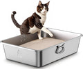Stainless Steel Metal Litter Box with Handle, Extra Large Cat Litter Box with High Sides, Odor-Free, Non-Stick, Easy to Clean, 23.4"×15.6"×7.8", Ideal for Large Cats & Multi-Cat Households
