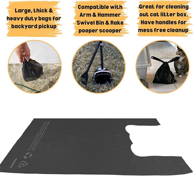 T-shirt Biodegradable Black Plastic Bag (600 ct.) Small Can Liners Thank You Grocery Shooping Size Doggy Poop Bags Compatible with Arm & Hammer Swivel Bin & Rake pooper scooper Multipurpose Bags