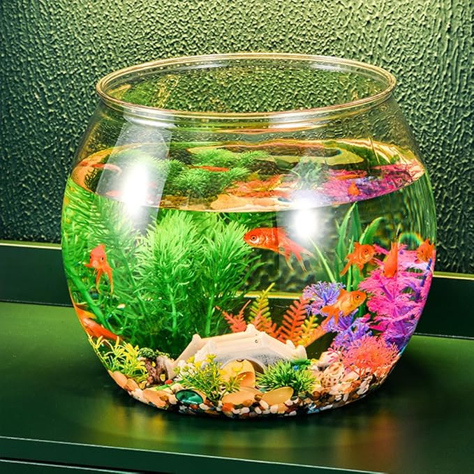 Angoily 5.11 Inch Transparent Plastic Fish Bowl Small Round Aquarium Tank for Goldfish Desktop Office Home Decor Portable Small Aquarium