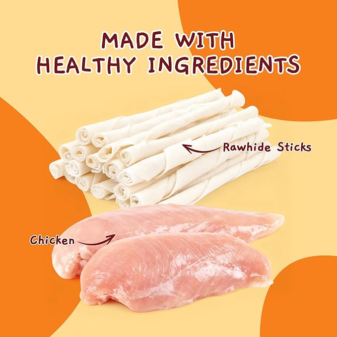 Jungle Calling 52 Count Chicken Wrapped Rawhide Sticks Dog Treats, High-Protein, 5 Inch Digestible Dog Chews for Small & Medium Dogs, Grain Free Training Snacks, 21.2 oz