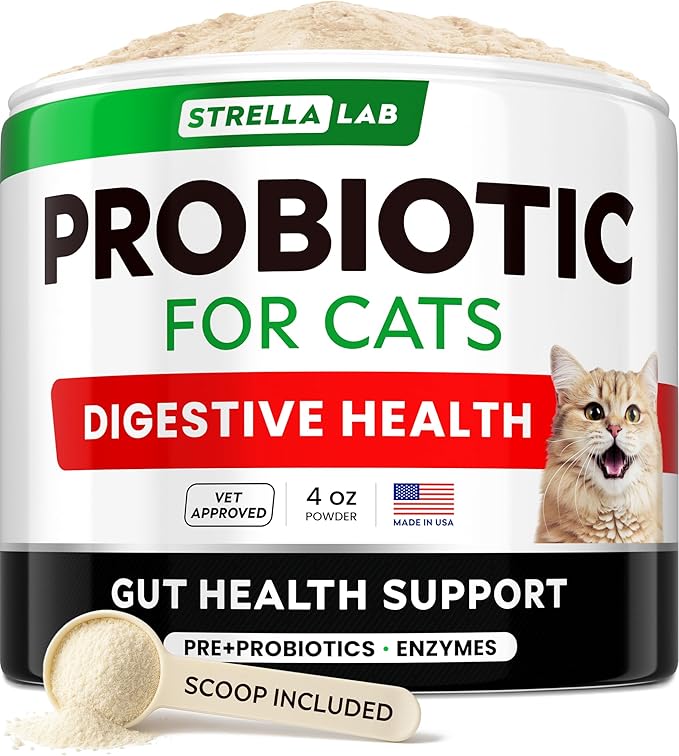 StrellaLab Cat Probiotic Powder - Probiotics for Cats with Diarrhea - Easy to Mix Powder - Cat Probiotics for Indoor Cats, Health Supplies Food Supplement, Pet Probiotics, Digestive Support (4 oz)