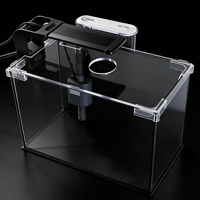 FS&AQ 2.5 Gallon Betta Fish Tank with Filter Light and Lid Small Aquarium Starter Kit Perfect for Desktops Offices or Beginners