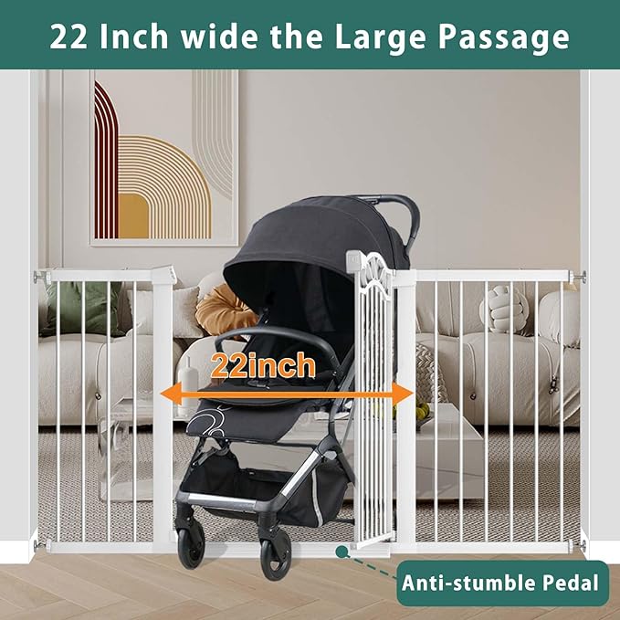 Fairy Baby 29.5"-48.8" Extra Wide Baby Gate for Stairs, Pressure Mounted Metal Long Dog Gates Indoor for House Doorways Walk Thru No Drill Pet Gates Child Safety Gate for Kids, White
