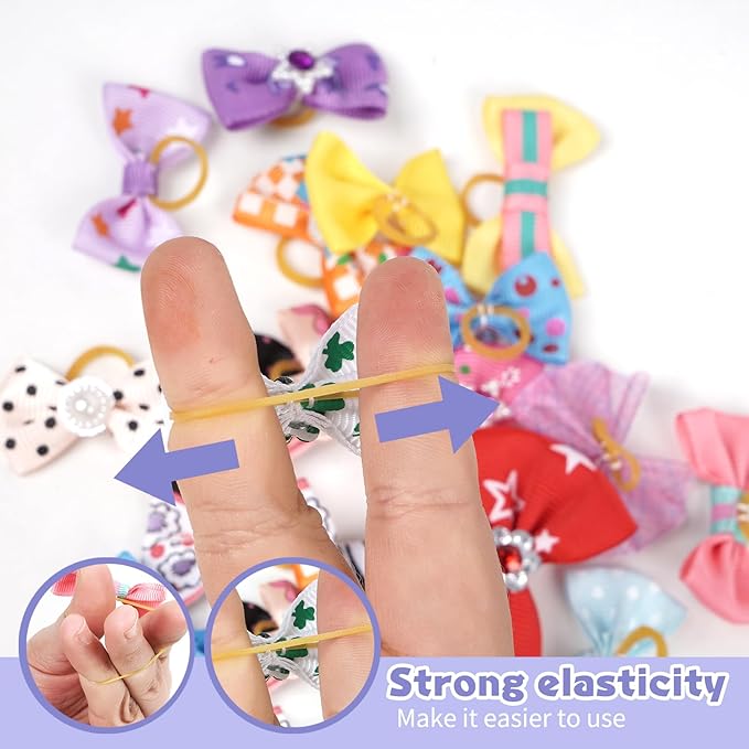 Chenkou Craft Random of 20pcs Puppy Yorkie Dog Hair Bow With Rubber Band Rhinestone Pet Grooming Products Mix Colors Varies Patterns Pet Hair Bows Dog Accessories