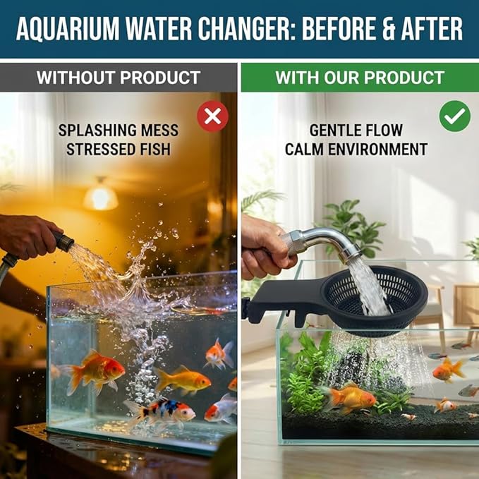 Aquarium Water Change Diffuser for Undisturbed Substrate, Plant Protection Water Refill Tool, Adjustable Mount for Rimless and Rimmed Tanks, Gentle Flow for Shrimp and Fry
